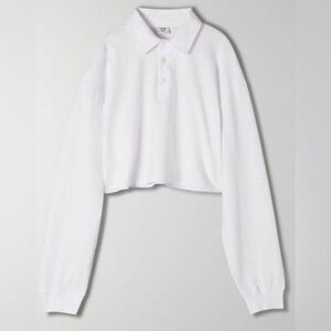 Sunday Best Roland Long Sleeve. Cropped White Long-Sleeve Polo. XS P2P 21"